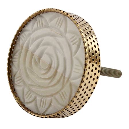 Cream Round Rose Bone and Metal Knob